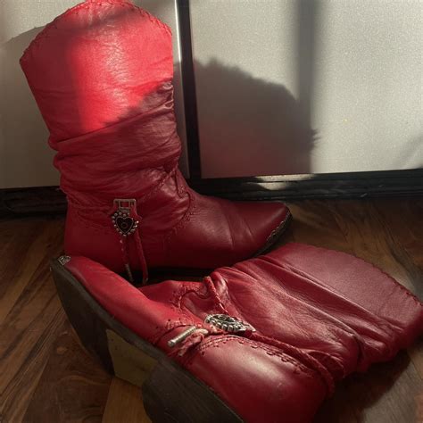 Bright red low-heel cowboy boots, pretty pristine... - Depop