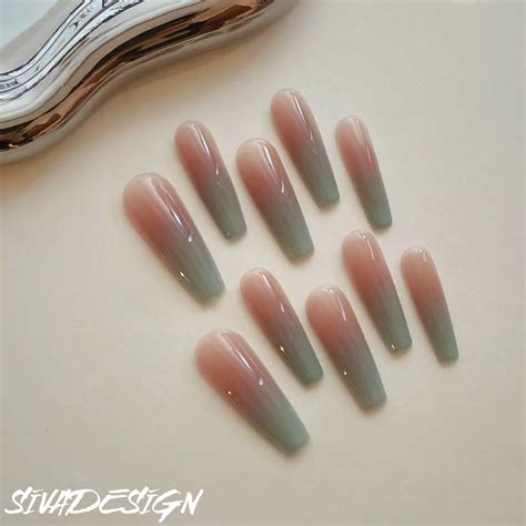 coffin nail shape press  nails  ombre design nails  siva nail