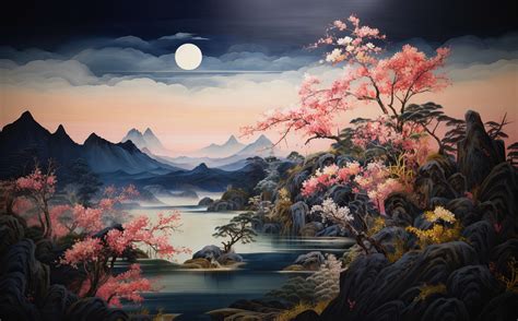 Moonlight Night Cherry Blossom Wallpaper Mural | Bobbi Beck
