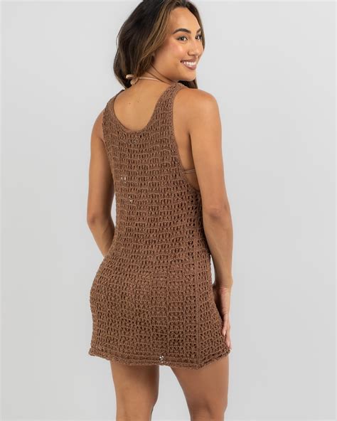 Shop Rhythm Maddie Knit Scoop Neck Mini Dress In Chocolate - Fast