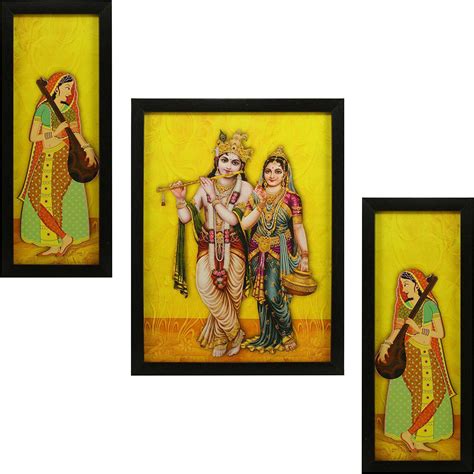 Indianara 3 PC Set of Ganesha Paintings (1088) Without Glass 5.2 X 12.5