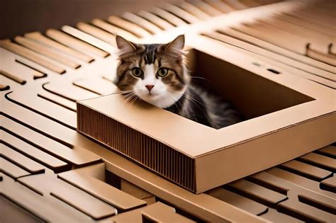 Premium AI Image | A cat exploring a cardboard maze showcasing its ...