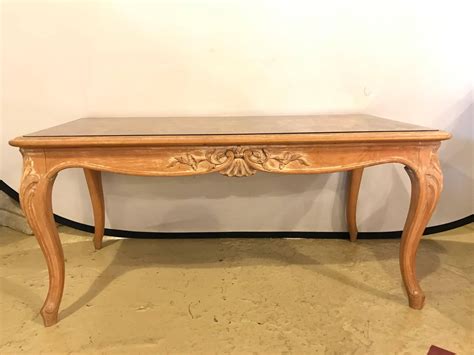 louis xv style white washed coffee table  decorated glass top