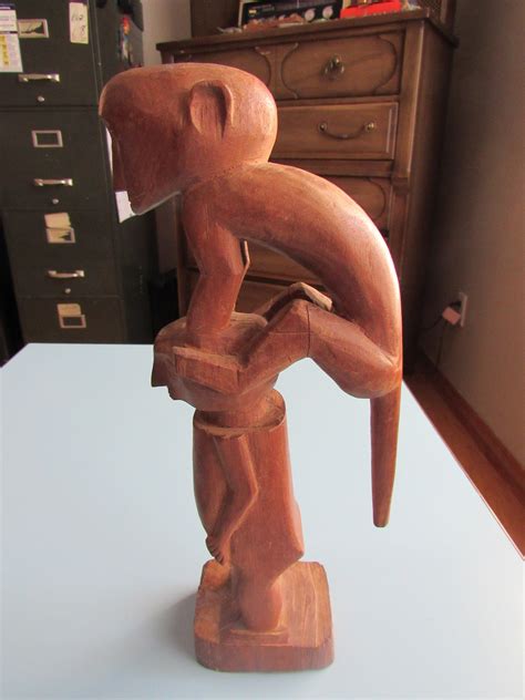 Vintage Carved Wooden Monkey Statue Free Shipping - Etsy