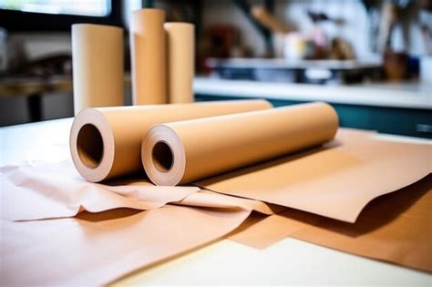 Premium AI Image | Craft paper rolls next to a cutter