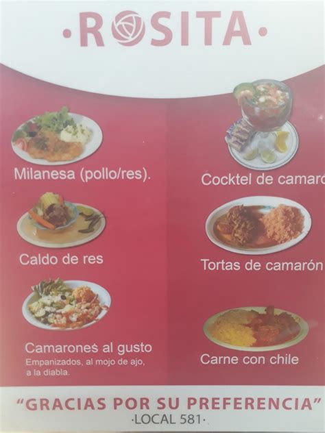 Menu at Rosita Comida Mexicana restaurant, Guadalajara