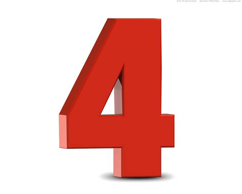 Red Number Four Numeric Symbol and Figure PNG Cutout | PNG All