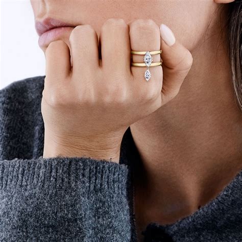 Celestia Marquise Diamond Drop Ring | Double Band Diamond Dangle Ring