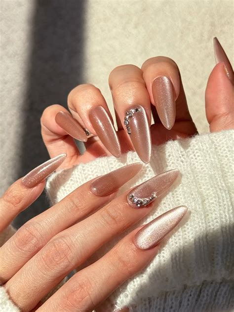 nude pink cat eye velvet almond nails eclaire studio luxury reusable