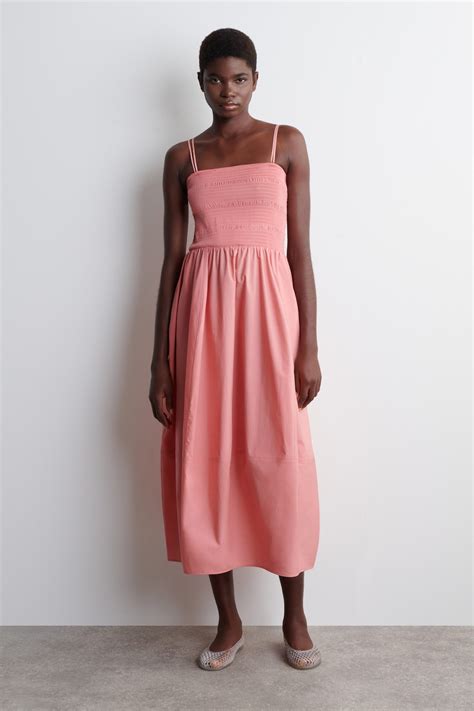 smocked midi dress pink  nl