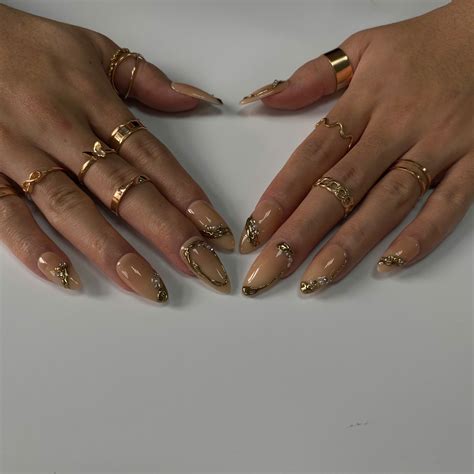 Luxury Nude and Gold Nails with 3D Metallic Accents - Bowtie Nail Box