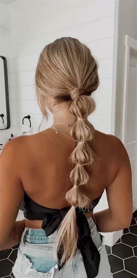 45 Cute Hairstyles for Summer & Beach Days : Blonde Bubble Braid