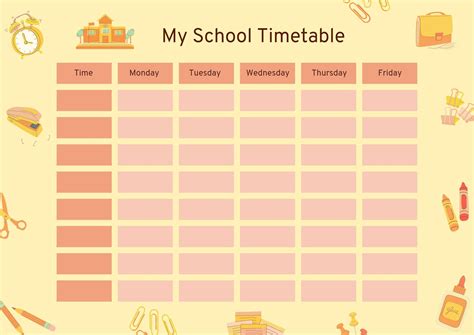 Printable School Timetable - Etsy