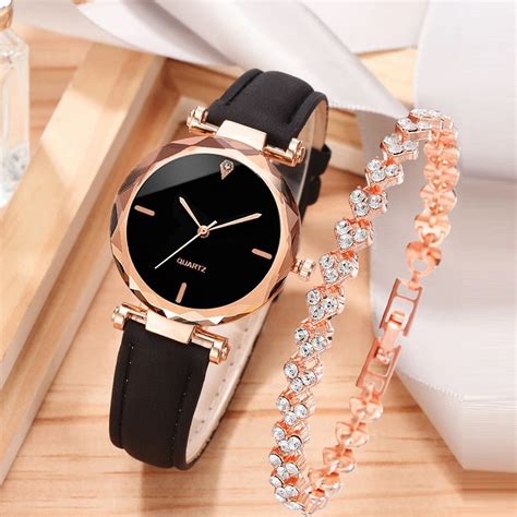 2pcs-Luxury-Fashion-Women-Watch-Set-PU-Leather-Strap-Ladies-Quartz ...