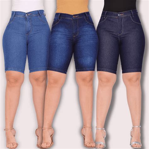 Bermuda Ate O Joelho Feminina - Bermuda Jeans Feminina Ciclista Lycra Elastano Tradicional Até o Joelho ...