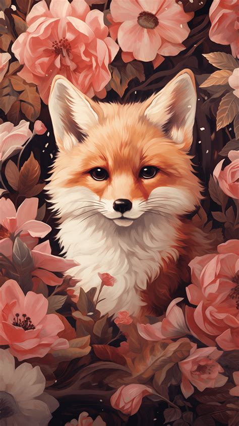 Cute Fox In Flowers - Aesthetic Wallpapers