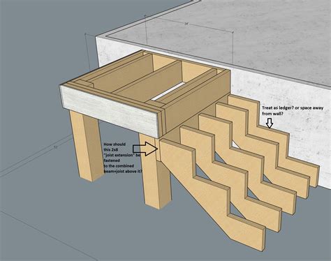 framing - How should I fasten lowered stair stringers to my deck