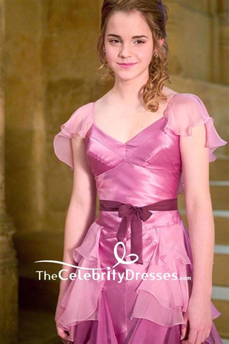 Hermine Granger Yule Ball rosa gekräuseltes Abendkleid mit V-Ausschnitt ...