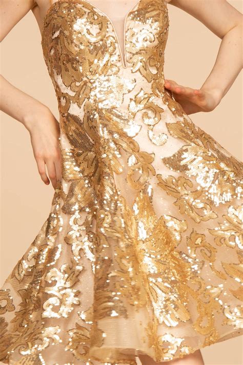 Gold Sequin Embellished Short Prom Dress - Prom Dresses & Gowns