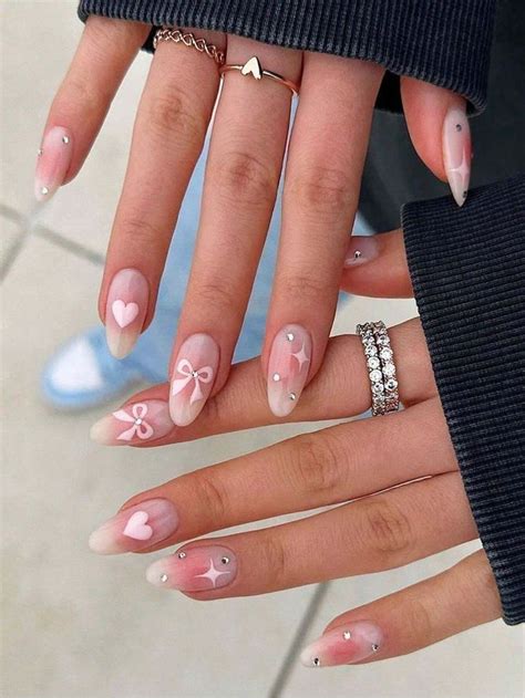 clean girl   bow nail designs gel nails girly acrylic nails