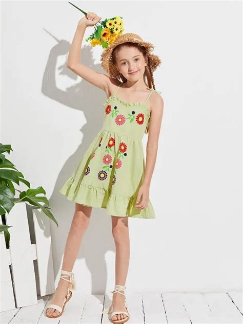 girls floral print cami dress  frill trim  kuo