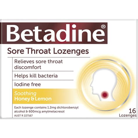 Betadine Sore Throat Lozenges Honey & Lemon 16 Pack | BIG W