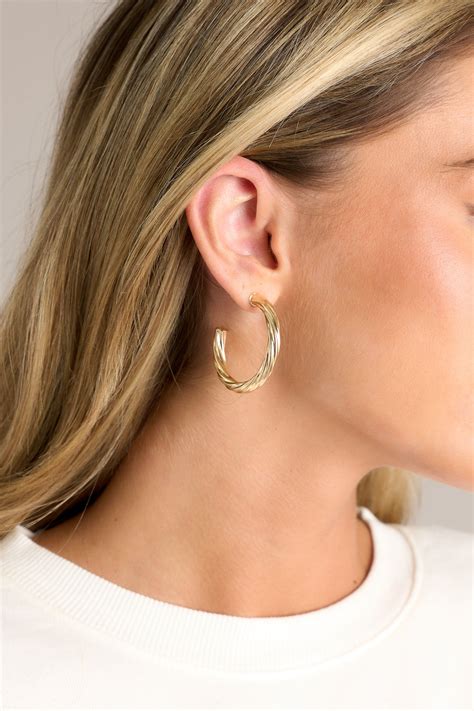 Gold Twisted Hoop Earrings - All Jewelry | Red Dress