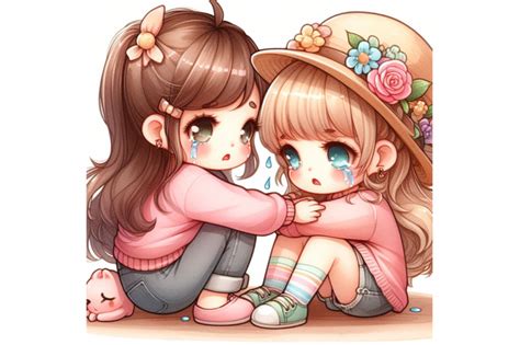 Cute Girl Comforting Her Crying Friend By dianaxstoyanova | TheHungryJPEG