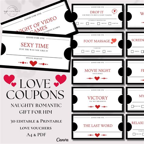 Printable Naughty Love Coupons Book for Him, Customizable Valentines