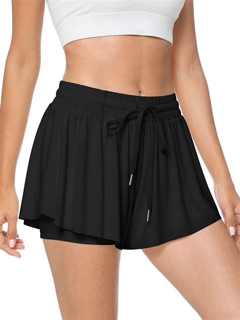 Womens 2 in 1 Flowy Workout Shorts Casual Drawstring High Waist Running ...