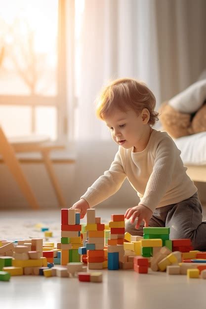 premium photo child plays  cubes early development childhood kid