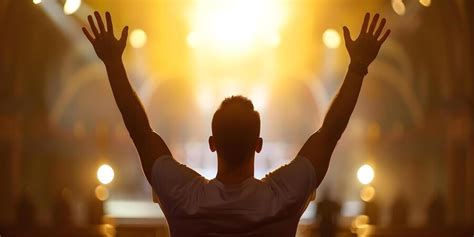 man raising hands  worship  church concept religious worship