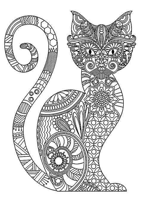 Chat elegant et motifs complexes - Coloriages de Chats à imprimer pour