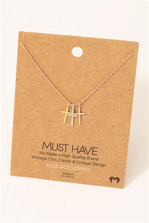 Triple Cross Pendant Necklace - Necklaces