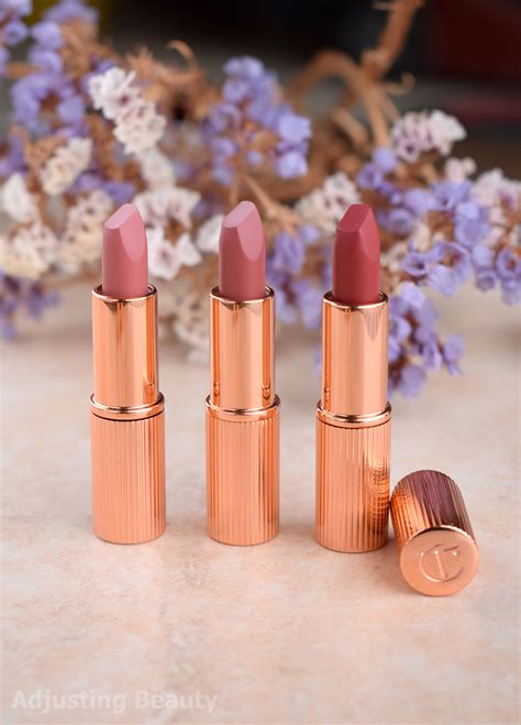 review charlotte tilbury lipsticks pillow talk supermodel walk   shame adjusting beauty
