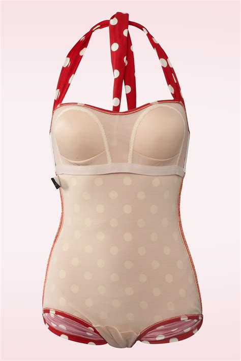 Esther Williams 50s Classic Polkadot One Piece Swimsuit in Red and