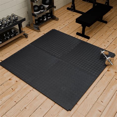 Interlocking Gym Floor Mats: Rubber Home Workout Mats - Black