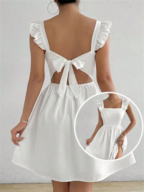Summer Backless Square Neck White Mini A-Line Dress in 2025 | A line