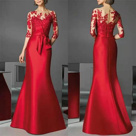 Elegant Mermaid Long Red Satin Mother of the Bride Dresses Sheath