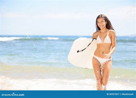 Surfer Girl - Body Surfing Beach Woman Laughing Stock Image - Image of ...