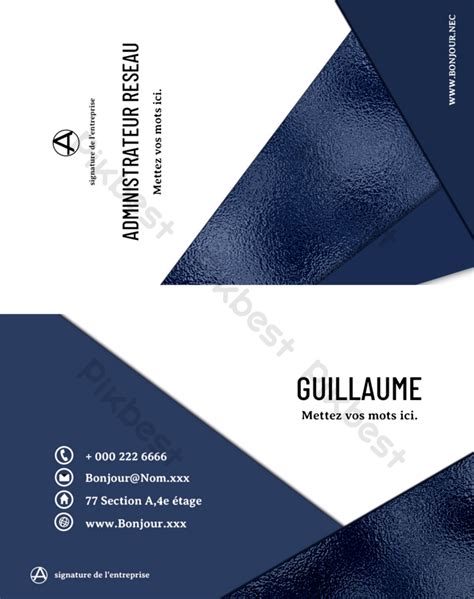 blue geometric business french business card modern psd