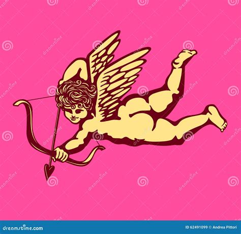 Winged Cupid Angel Eros with Bow and Arrow Valentine S Day Card Vector