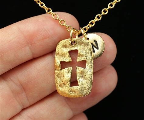 Ancient Cross Necklace Antique Gold Cross Pendant Hammered - Etsy
