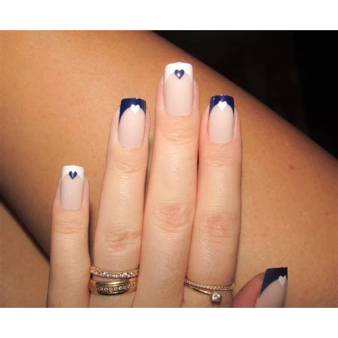 Francesinha Azul Com Branco - Unha Postiça 24 Unidades Quadrada Francesinha Azul e Branco com Coração ...