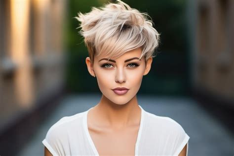 stylish  appealing short hairstyle   youthful woman premium ai