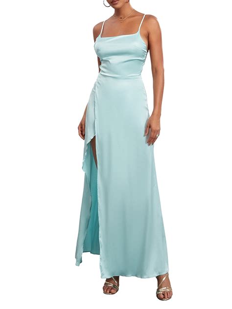 Biezeib Women Formal Dress Elegant Solid Color Backless Split Evening
