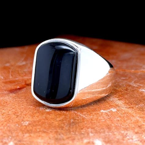 silver black onyx ring classic men onyx ring onyx signet men ring