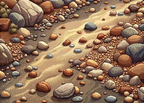 Detailed Isometric Pixel Art Rock Bed 8Bit Dry Riverbed Texture for