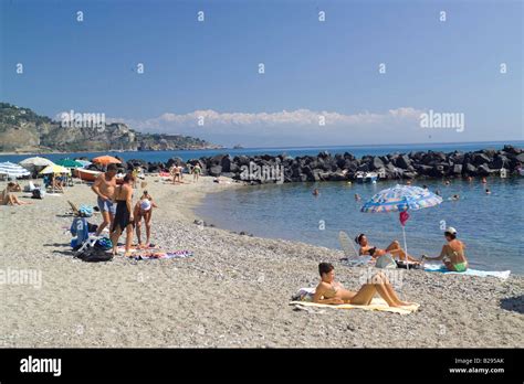 Beach Giardini Naxos near Taormina Sicily Stock Photo: 18641467 - Alamy