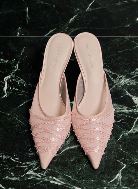 Nude Mesh Sequinned Heeled Mules - CHARLES & KEITH US